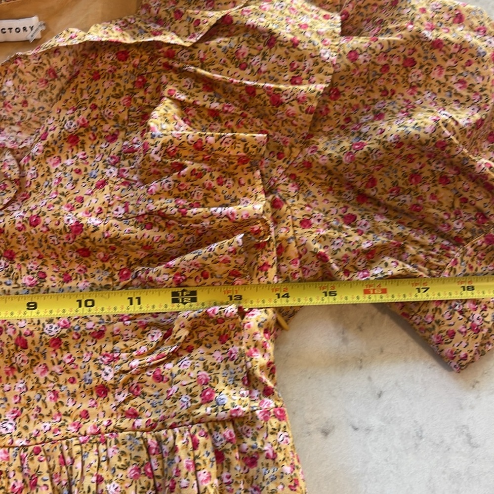 English Factory | Cotton Floral Ruffled Midi Dress, orange with pink roses, XS - Picture 7 of 11